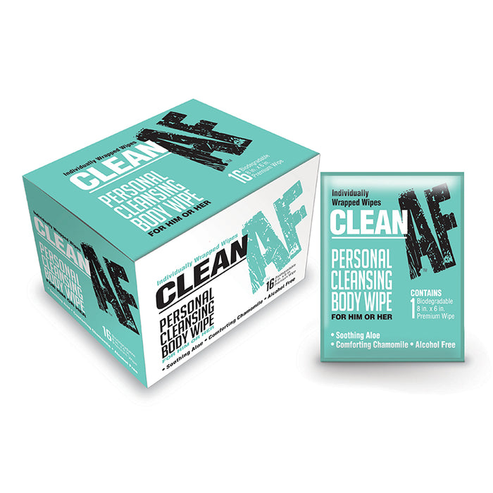Clean AF Individually Wrapped Personal Cleaning Body Wipe 16-Pack Box