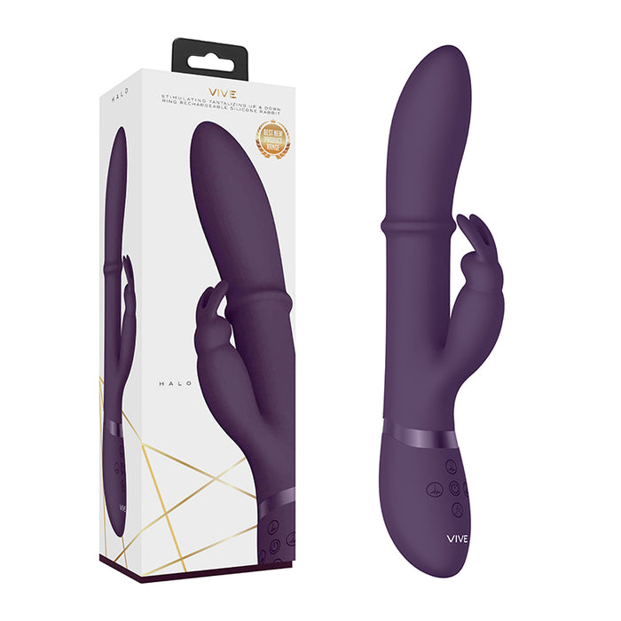 VIVE HALO Rechargeable Stimulating Ring Silicone Rabbit Vibrator Purple