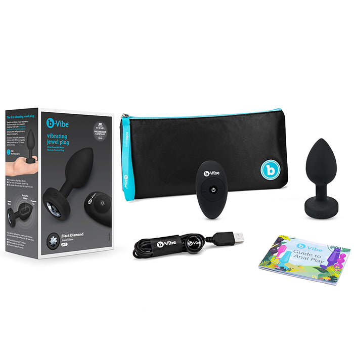 b-Vibe Vibrating Jewel Rechargeable Remote-Controlled Anal Plug with Gem Base Black Diamond M/L