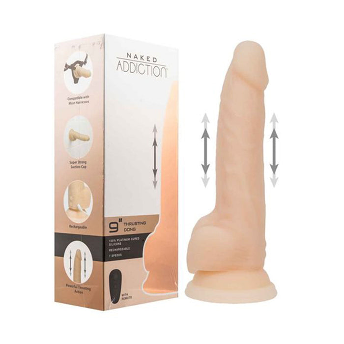 Naked Addiction Rechargeable Remote-Controlled 9 in. Silicone Thrusting Dildo Beige