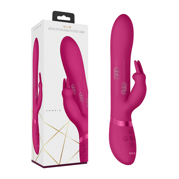 VIVE AMORIS Rechargeable Stimulating Bead Silicone Rabbit Vibrator Pink