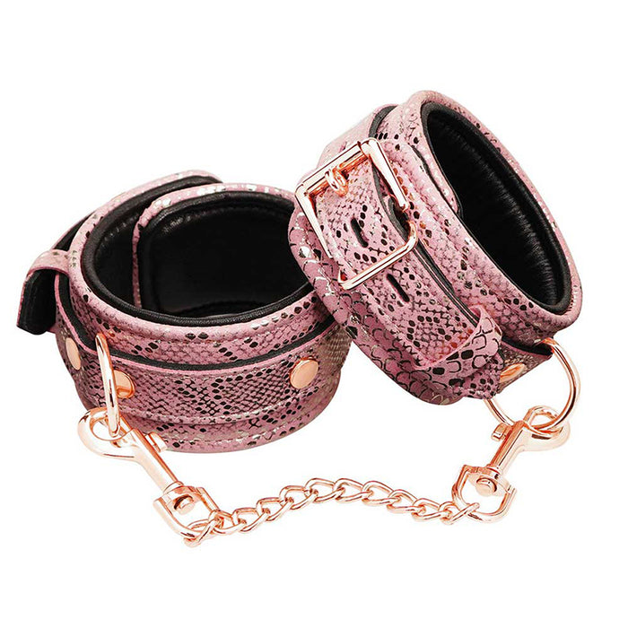 Wrist Restraints Micro Fiber Snake Print With Leather Ring