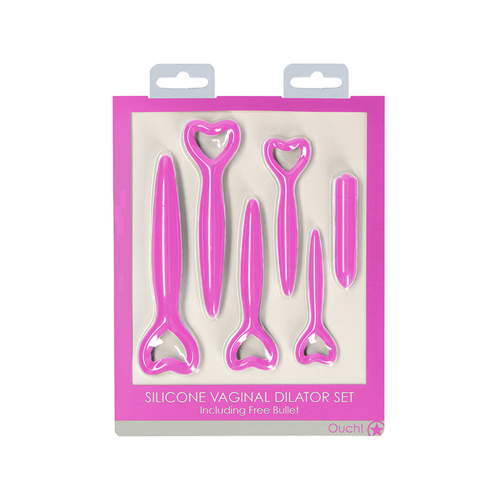 Ouch! 5-Piece Silicone Vaginal Dilator Set With Bullet Vibrator Pink