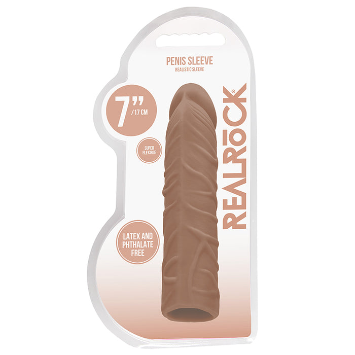 RealRock Realistic Veiny 7 in. Penis Sleeve Extender Tan
