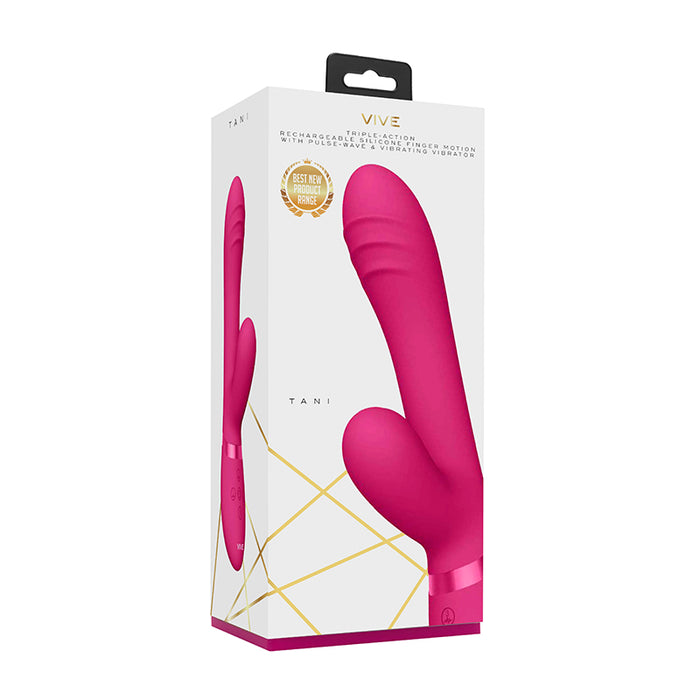 VIVE TANI Rechargeable Finger Motion With Pulse-Wave & Vibrating Silicone Dual Stimulator Black
