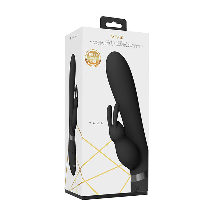 VIVE TAKA Rechargeable Automatic Inflatable Silicone Rabbit Vibrator Black