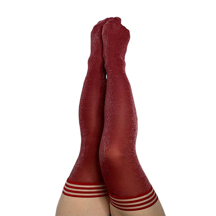 Kixies Holly Shimmer Thigh-High Cranberry Size B