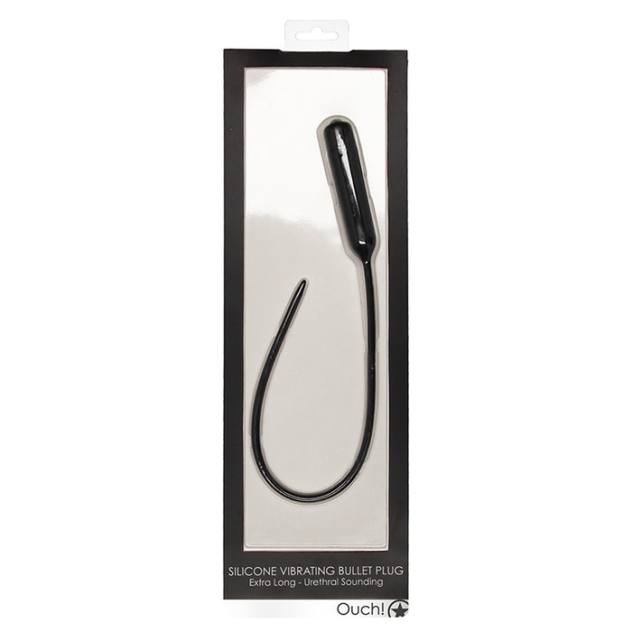 Ouch! Urethral Sounding Extra Long Silicone Vibrating Bullet Plug Black