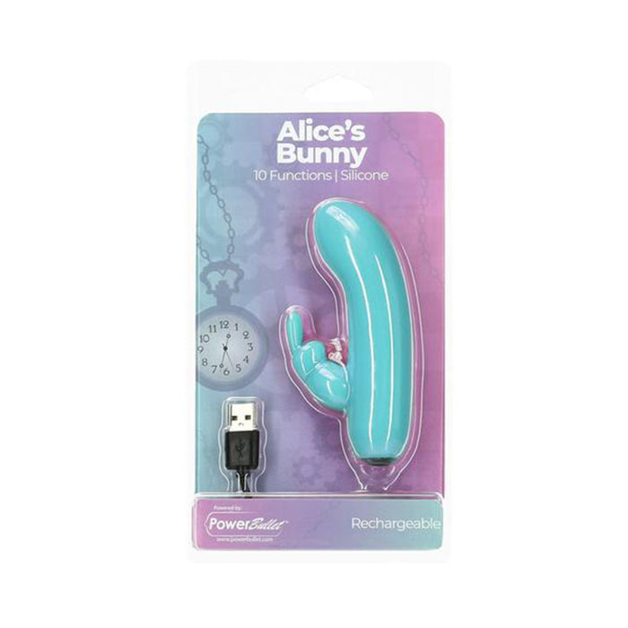 Powerbullet Alice's Bunny Rechargeable Bullet Vibrator with Silicone Rabbit Sleeve Teal