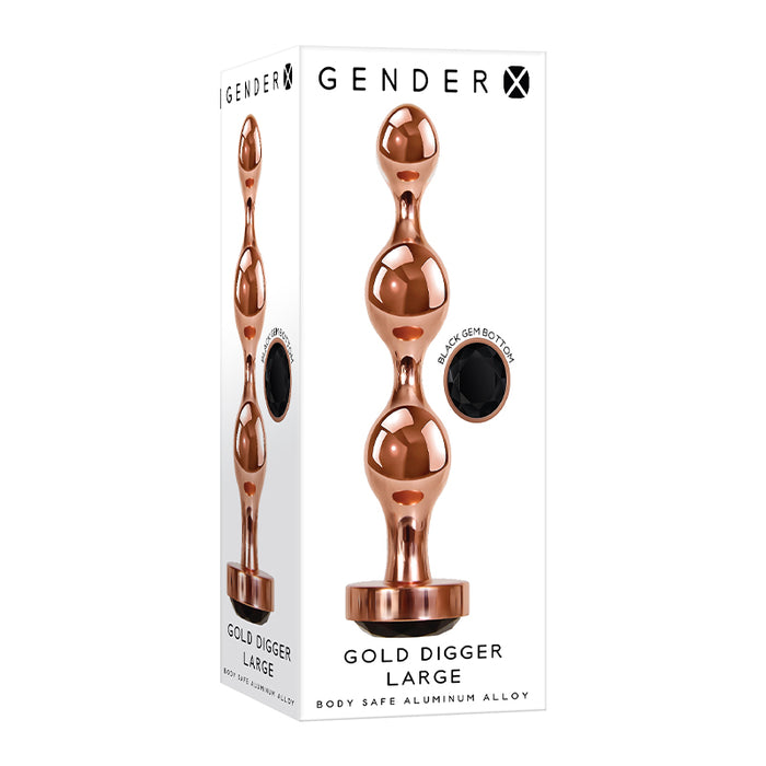 Gender X Gold Digger Rose Gold Beaded Anal Plug With Black Gemstone Base Large