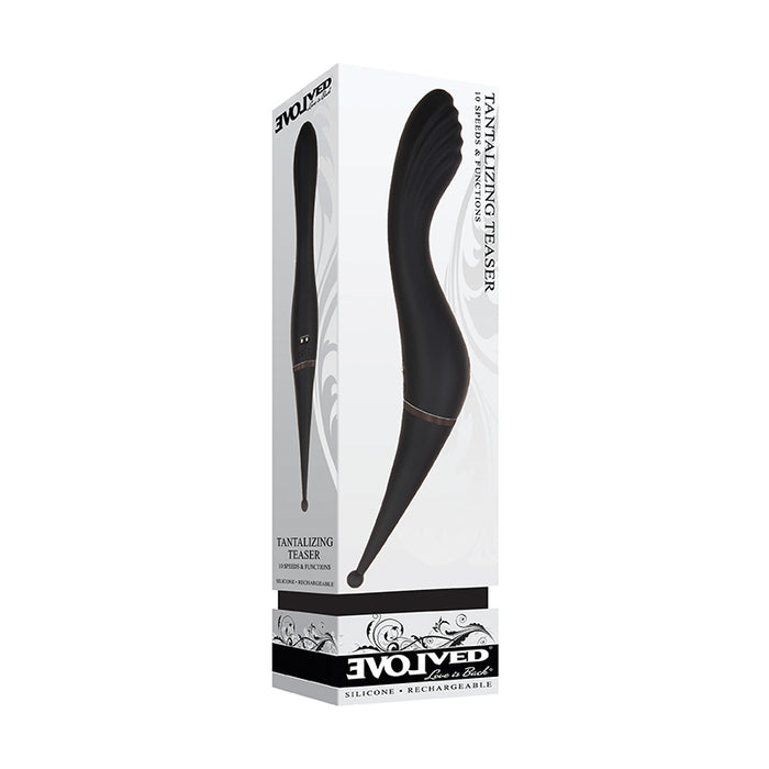 Evolved Tantalizing Teaser Rechargeable Dual-Ended Silicone G-Spot Vibrator and Clitoral Stimulating Wand Black
