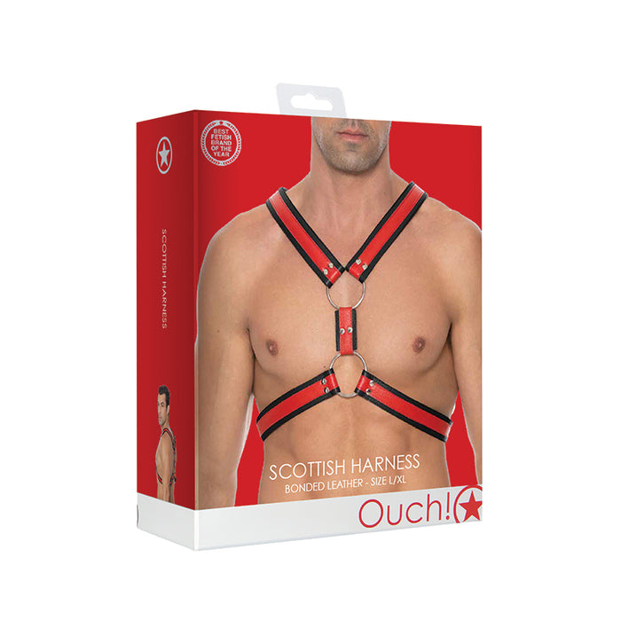 Ouch! Bonded Leather Scottish Harness Red L/XL