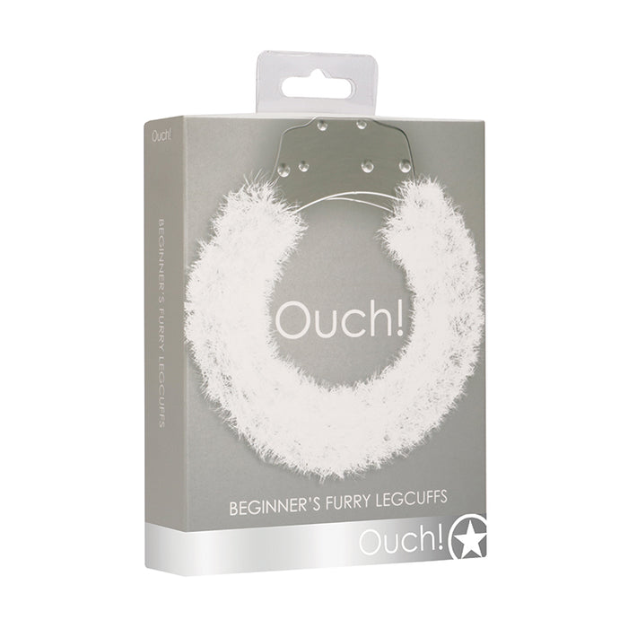 Ouch! Beginner's Furry Leg Cuffs With Quick-Release White