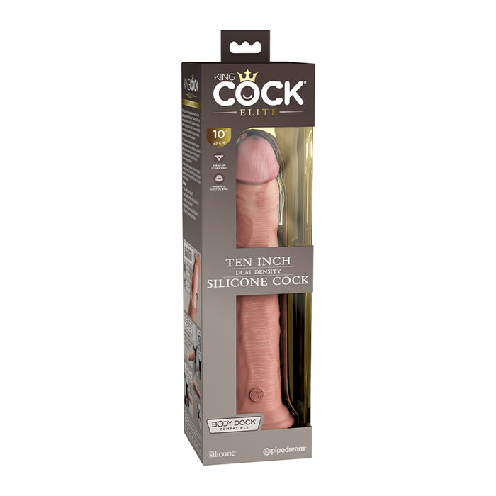 Pipedream King Cock Elite 10 in. Dual Density Silicone Cock Realistic Dildo With Suction Cup Beige