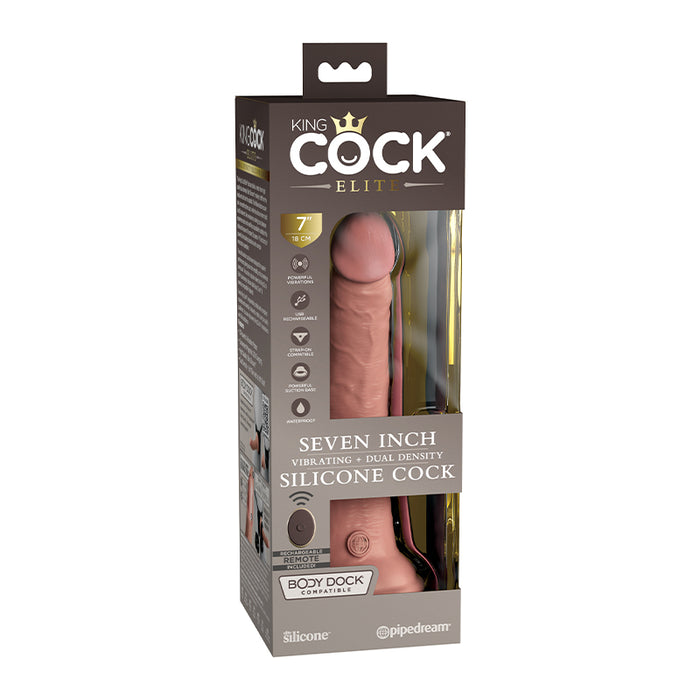 Pipedream King Cock Elite 7 in. Vibrating Dual Density Silicone Cock Rechargeable Remote-Controlled Realistic Dildo With Suction Cup Beige