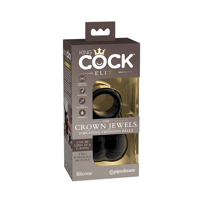 Pipedream King Cock Elite The Crown Jewels Vibrating Swinging Balls Rechargeable Cockring Black