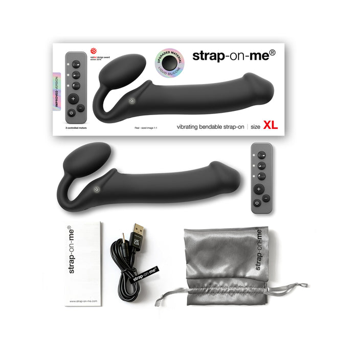 Strap-On-Me Rechargeable Remote-Controlled Silicone Vibrating Bendable Strap-On Black XL