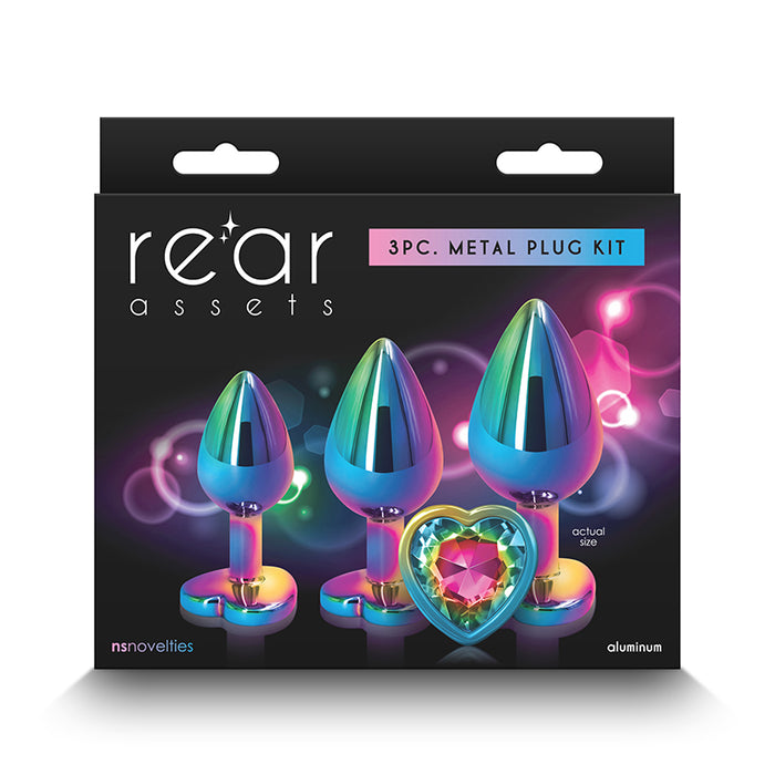 Rear Assets 3-Piece Metal Plug Kit Multicolor/Rainbow Heart
