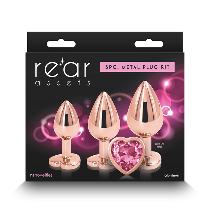 Rear Assets 3-Piece Metal Plug Kit Rose Gold/Pink Heart