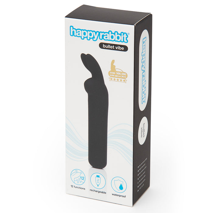 Happy Rabbit Rechargeable Silicone Bullet Vibrator With Ears Black