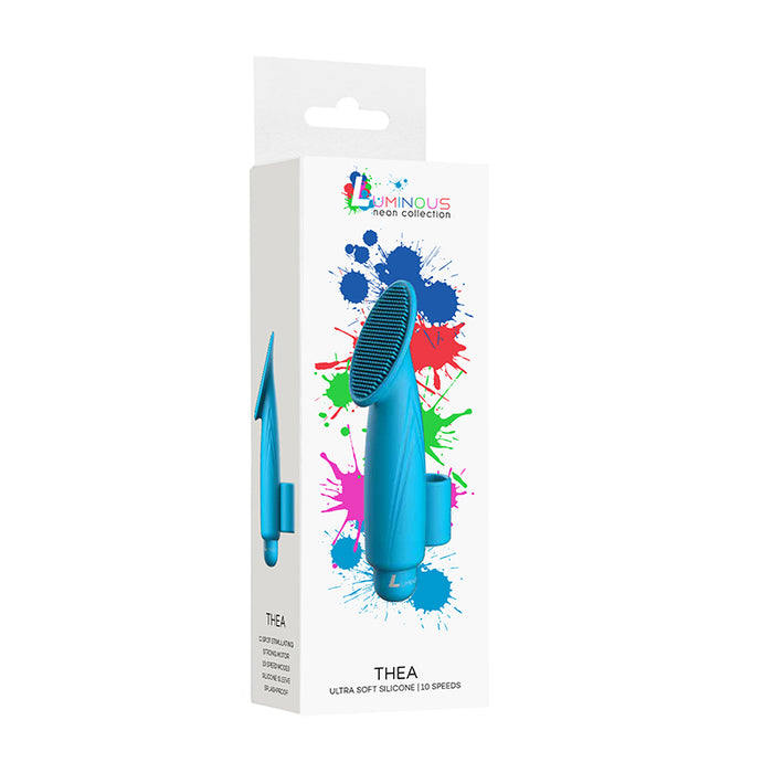 Luminous Thea 10-Speed Bullet Vibrator With Textured Silicone Finger Sleeve Turquoise