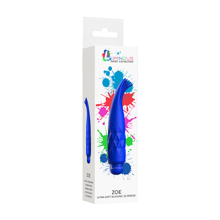 Luminous Zoe 10-Speed Bullet Vibrator With Silicone Tickler Sleeve Royal Blue