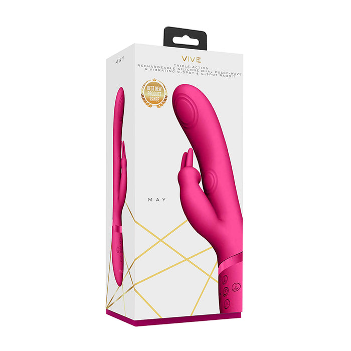 VIVE MAY Rechargeable Dual Pulse-Wave Silicone Rabbit Vibrator Pink