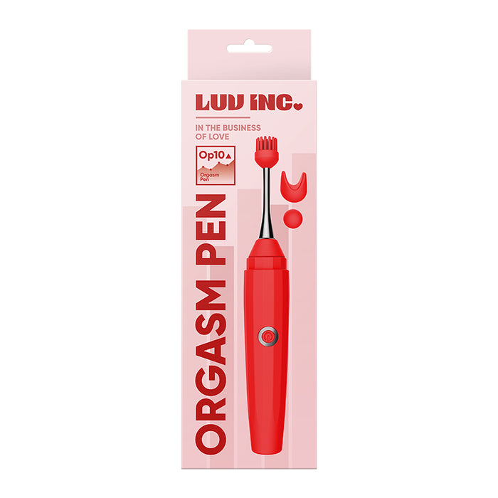 Luv Inc Op10 Orgasm Pen Rechargeable Pinpoint Vibrator with 3 Attachments Red