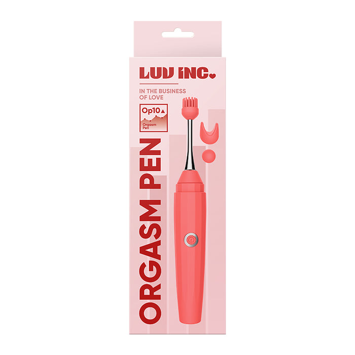 Luv Inc Op10 Orgasm Pen Rechargeable Pinpoint Vibrator with 3 Attachments Coral