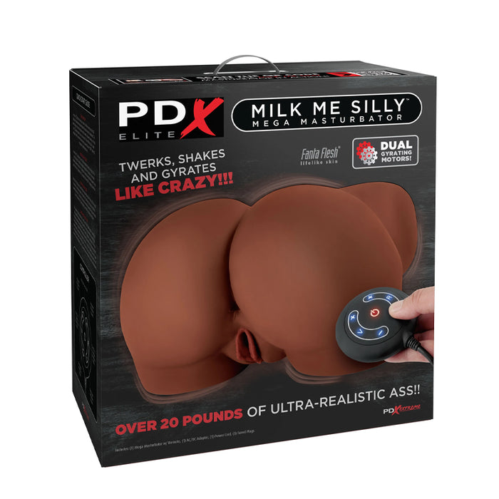 PDX Elite Milk Me Silly Remote-Controlled Vibrating Rotating Dual-Entry Mega Masturbator Brown
