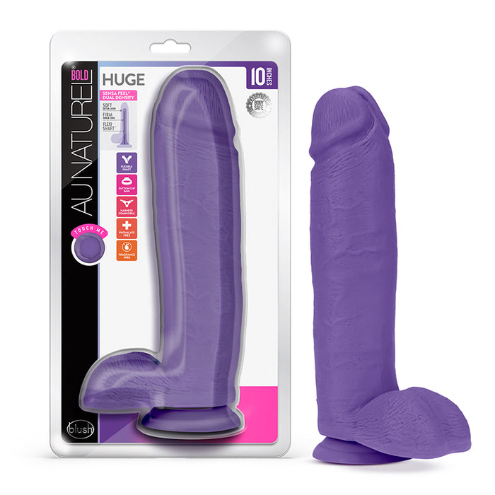 Blush Au Naturel Bold Huge 10 in. Posable Dual Density Dildo with Balls & Suction Cup Purple
