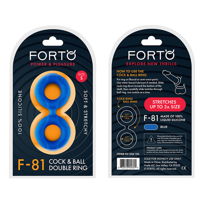 Forto F-81 Liquid Silicone Cock & Ball Double Ring Small Blue