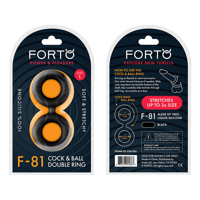 Forto F-81 Liquid Silicone Cock & Ball Double Ring Large Black
