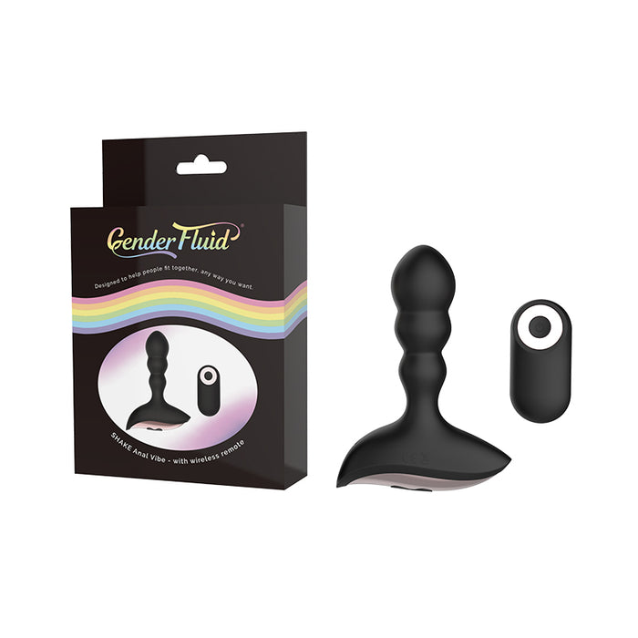 Gender Fluid Shake Rechargeable Remote-Controlled Silicone Anal Vibrator Black