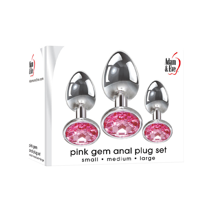 Adam & Eve 3-Piece Glass Anal Plug With Pink Gemstone Base Set