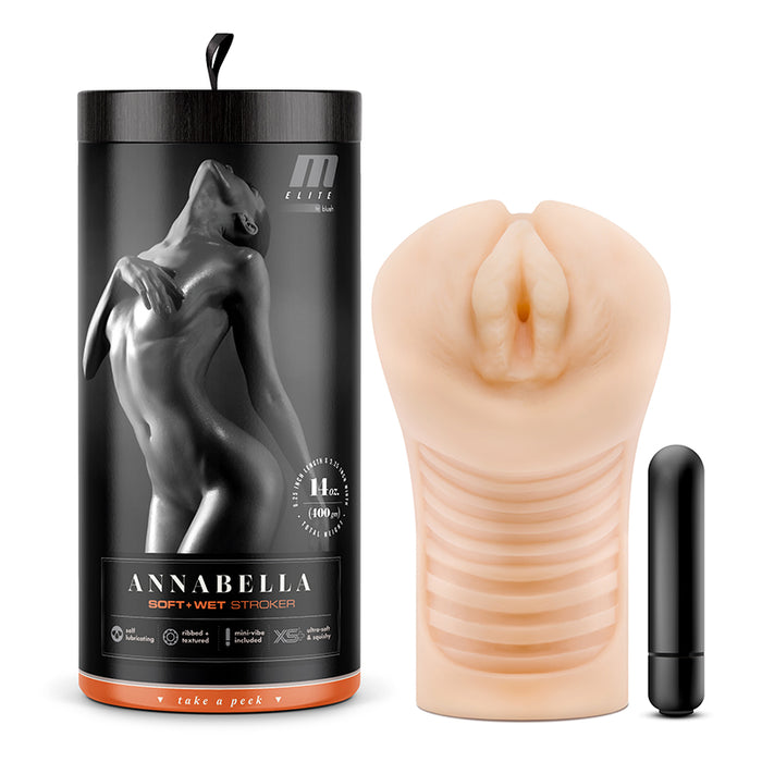 M Elite Soft + Wet Annabella Vagina Stroker with Bullet Vibrator Beige