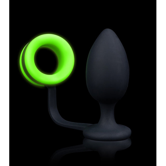 Ouch! Glow in the Dark Silicone Anal Plug With Detachable Cockring Neon Green