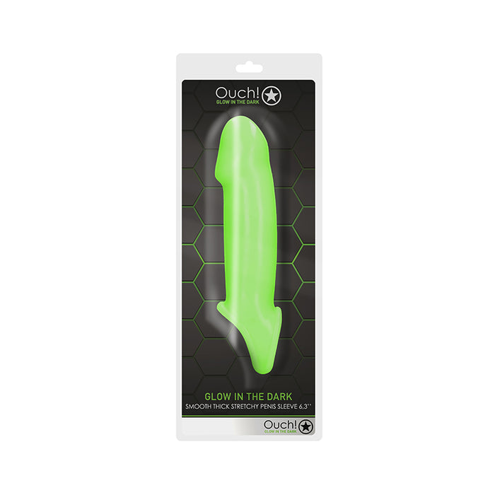 Ouch! Glow in the Dark Smooth Thick Stretchy 6.3 in. Penis Sleeve Neon Green