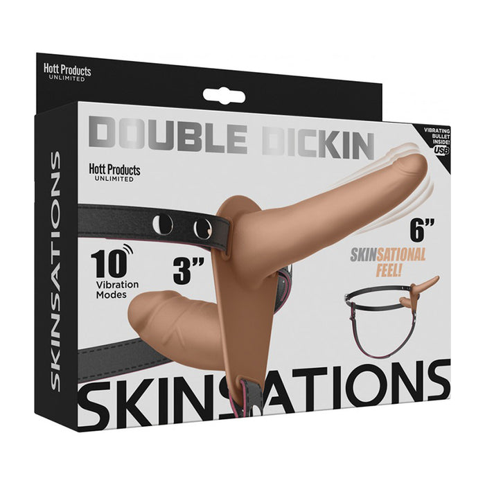 Skinsations Double Dickin Vibrating Dual-Sided Strap-On With Harness Vanilla