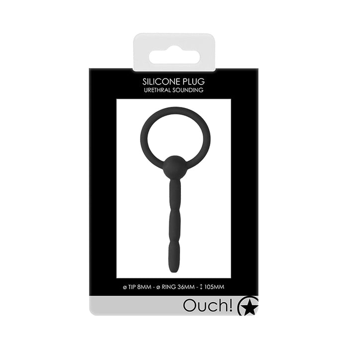 Ouch! Urethral Sounding Silicone Plug With Ring Black 8 mm 3 Level