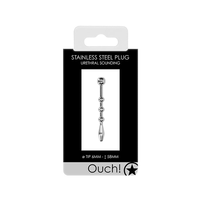 Ouch! Urethral Sounding Stainless Steel Plug 6 mm 3 Bead