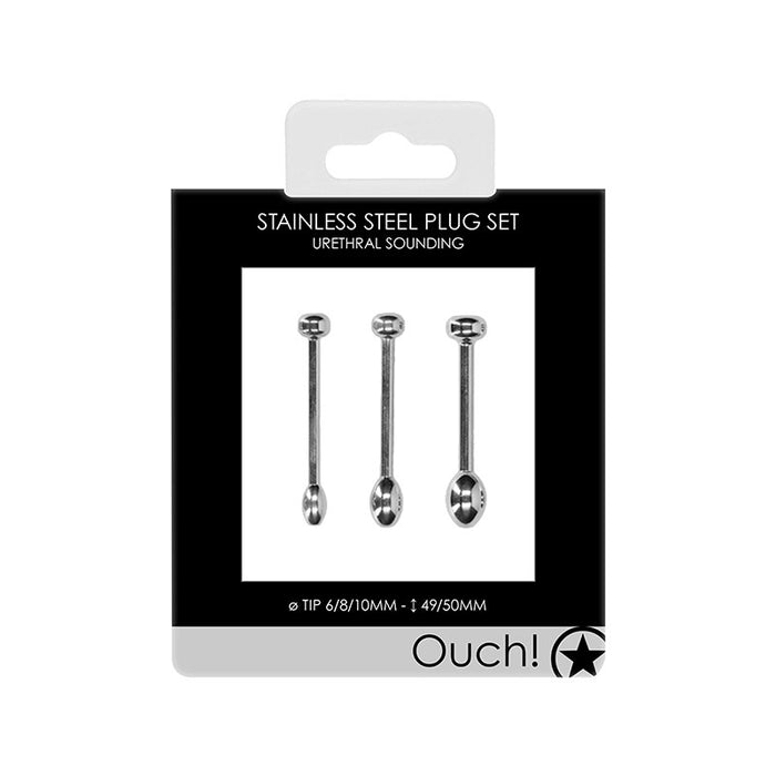 Ouch! Urethral Sounding Stainless Steel Plug Set 6 mm / 8 mm / 10 mm
