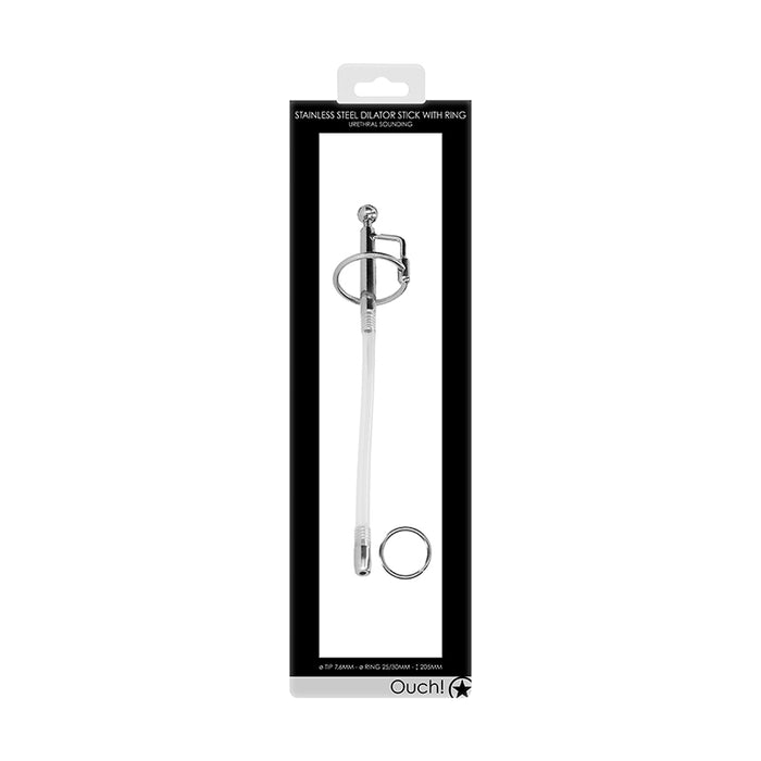 Ouch! Urethral Sounding Stainless Steel Dilator Stick With Ring 7.6 mm