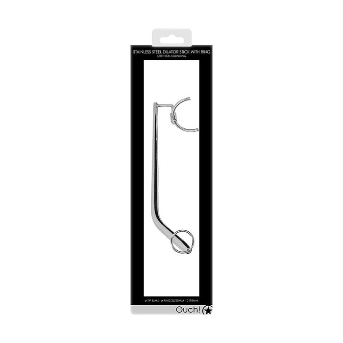 Ouch! Urethral Sounding Stainless Steel Dilator Stick With Ring 8 mm