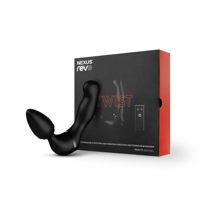 Nexus Revo Twist Waterproof Remote Control Interchangeable Rotating and Vibrating Massager Black
