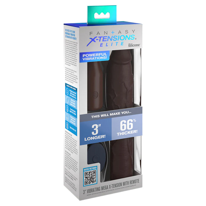 Fantasy X-tensions Elite 9 in. Silicone Mega Extension Sleeve with Rechargeable Remote-Controlled 3 in. Vibrating Extender Brown