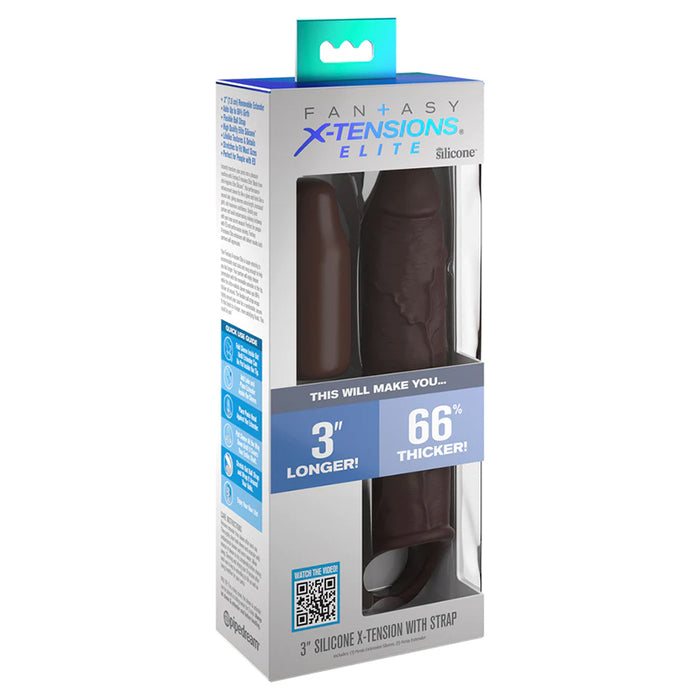 Fantasy X-tensions Elite 7 in. Silicone Extension with Strap & 3 in. Extender Brown