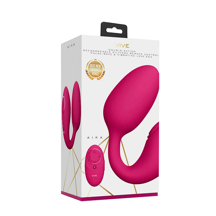 VIVE AIKA Rechargeable Remote-Controlled Pulsing Vibrating Silicone Dual Stimulating Egg Vibrator Pink