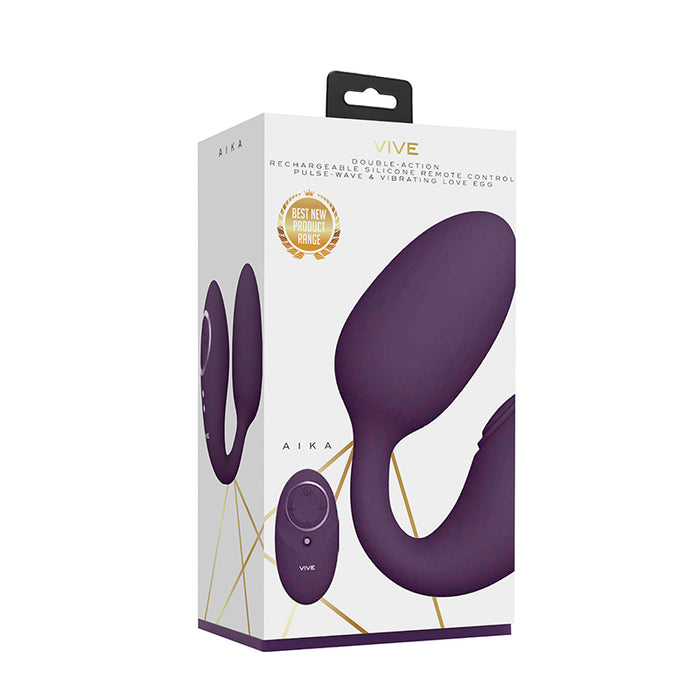 VIVE AIKA Rechargeable Remote-Controlled Pulsing Vibrating Silicone Dual Stimulating Egg Vibrator Purple