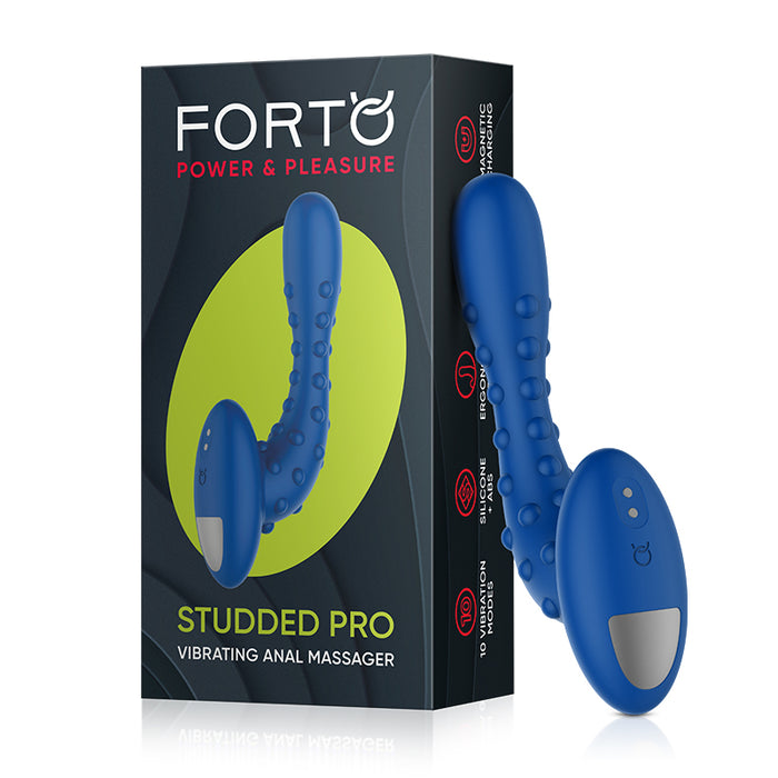 Forto Studded Pro Rechargeable Silicone Vibrating Anal Massager Blue